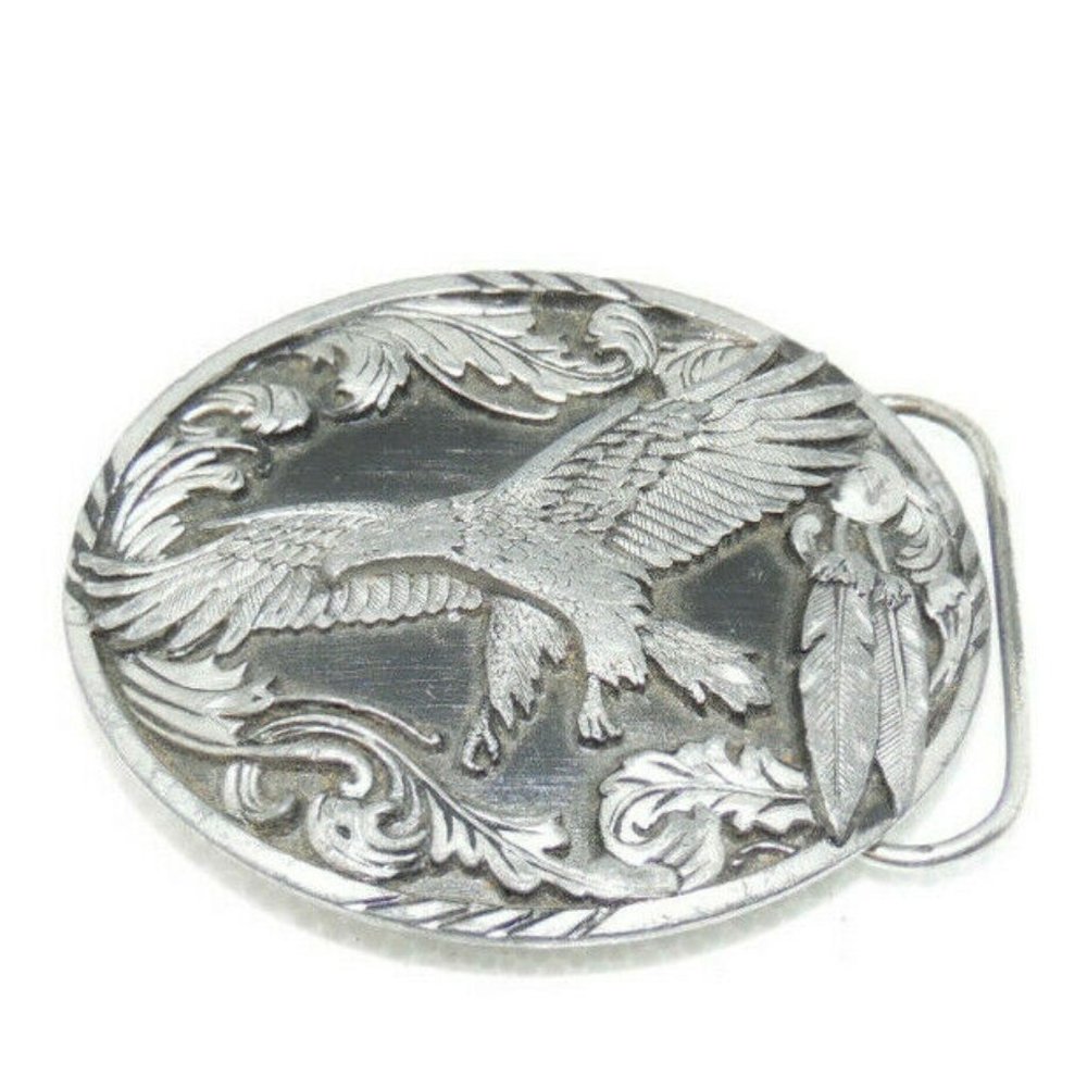 Eagle feathered Silver-Tone Vintage Belt Buckle 4"x3''~bx10
